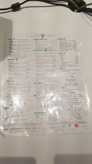 Menu at SoBe Vegan in Fort Lauderdale
