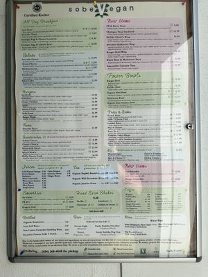 Menu  at SoBe Vegan in Fort Lauderdale