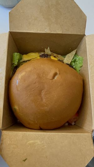 Queso burger with carmelized onions  at SoBe Vegan in Fort Lauderdale