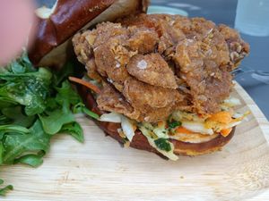 Mushroom sandwich with arugula salad at SoBe Vegan in Fort Lauderdale