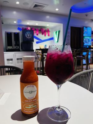 Fresh juices, smoothies & cocktails (dragonfruit mojito)  at SoBe Vegan in Fort Lauderdale