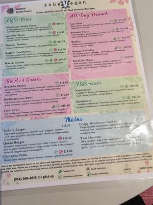 Menu June 2024 at SoBe Vegan in Fort Lauderdale
