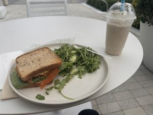 Chickpea Tuna Sandwich with Incredibly Tasty Arugula Salad!  at SoBe Vegan in Fort Lauderdale