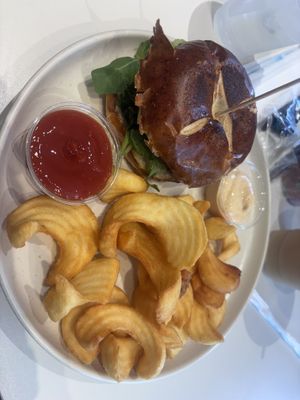 SoBe Vegan burger with fries, ketchup, and cilantro aioli  at SoBe Vegan in Fort Lauderdale