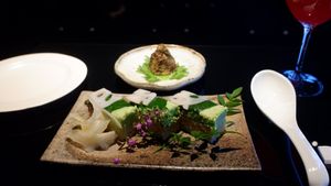 Pressed Sushi and baked Miso at Vegan Ramen UZU Kyoto in Kyoto