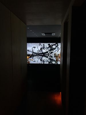 Inside the restaurant. The big table is shared by all guests  at Vegan Ramen UZU Kyoto in Kyoto