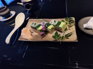 Pressed sushi, amazing, definitely order at Vegan Ramen UZU Kyoto in Kyoto