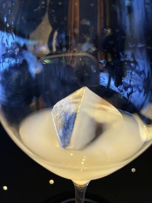 Sake with a perfect ice cube  at Vegan Ramen UZU Kyoto in Kyoto