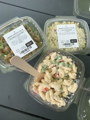 The pasta salad was really good! Mock chicken was great after adding salt and pepper. The tempeh salad was ok - not at all spicy though    at Belfast Community Co-op in Belfast
