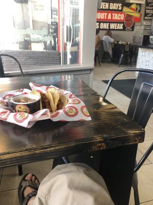 Vegan adobada comes with pinto beans and guacamole  at El Jumping Bean Taqueria in Brawley