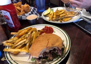 Beyond burger, and French fries cooked vegan!  at Zion Brewery in Springdale