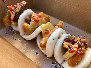 Breakfast bao tacos at Plow Bao - Food Truck in Austin