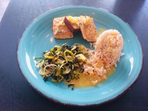 Baked tofu with lemon leek and rice
 at Valea in Regensburg