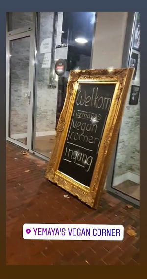 Nice welcome! at Yemaya's Vegan Corner in Amsterdam