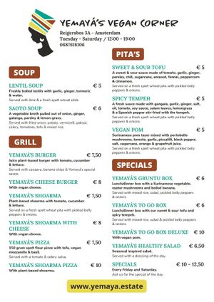 Menu English 1 at Yemaya's Vegan Corner in Amsterdam