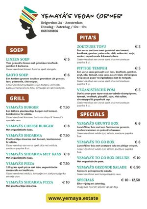Menu NL 1 old prices at Yemaya's Vegan Corner in Amsterdam
