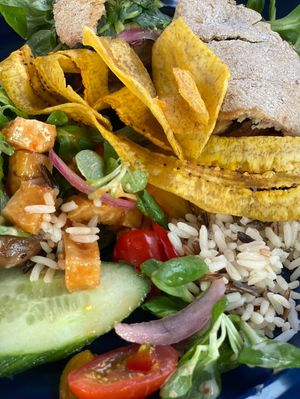 Yemaya’s box, burger and chips at Yemaya's Vegan Corner in Amsterdam