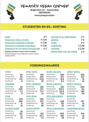 New discount prices as of may 1st 2022 at Yemaya's Vegan Corner in Amsterdam