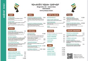New prices Dutch Menu as of may 1st 2022 at Yemaya's Vegan Corner in Amsterdam