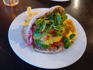 (Pita) cheese burger (delicious meat) at Yemaya's Vegan Corner in Amsterdam
