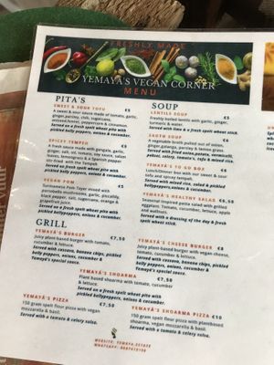 Current menu at Yemaya's Vegan Corner in Amsterdam