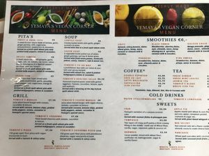Full menu at Yemaya's Vegan Corner in Amsterdam