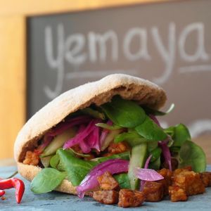Spelt wheat flour Pita Spicey Tempeh at Yemaya's Vegan Corner in Amsterdam