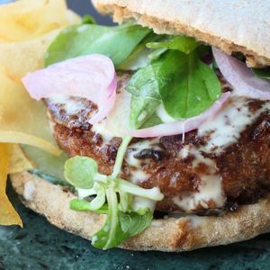Yemayá’s Burger (spelt wheat flour pita) at Yemaya's Vegan Corner in Amsterdam
