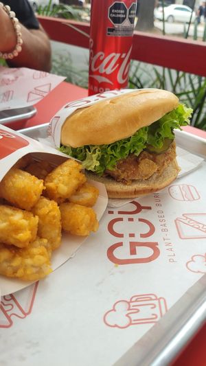 Spicy Poyo Burger & Tots Fries at Goy's Plant-Based Burgers - Álvaro Obregón in Mexico City