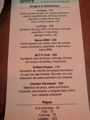 Menu as of Jan 2026 at Goy's Plant-Based Burgers - Álvaro Obregón in Mexico City