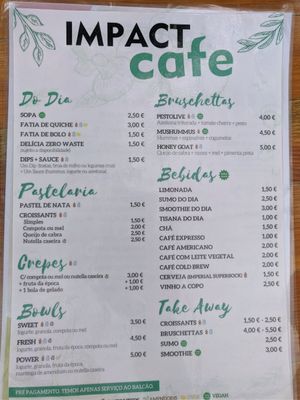 Menu at Impact House in Lisbon