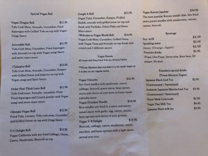 Updated extensive vegan menu pg. 2 at Kamakura in Lacey