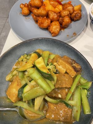 Sweet and sour pork, mixed veggie and tofu curry  at Easy House in Gold Coast