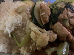 Spicy ‘chicken’ rice from lunch specials. Very good!  at Easy House in Gold Coast