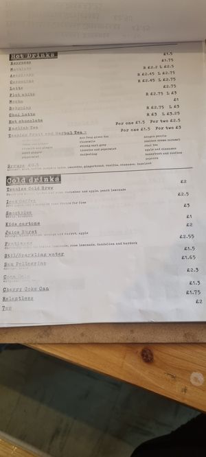 Drinks menu (have alternative milks) at Cafe Indie in Scunthorpe