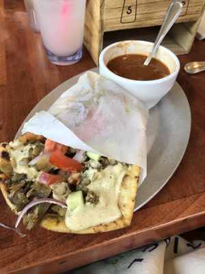 Roasted eggplant flatbread sammich with farmer’s market soup  at Tommyknocker's in Port Townsend