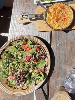 Vegan Mac & cheese (I added hot sauce) & strawberry salad without gorgonzola   at Tommyknocker's in Port Townsend