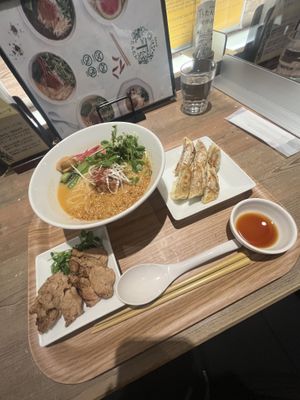 Golden Seasame Ramen, Vegan Meat & Gyoza   at T's Tantan - JR Ikebukuro in Tokyo