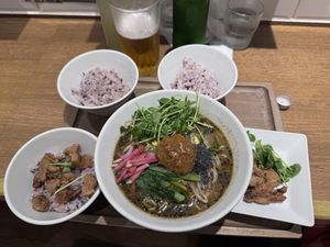Some black sesame ramen with addons  at T's Tantan - JR Ikebukuro in Tokyo