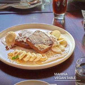 Organic Whole Wheat French Toast & Vanilla Ice Cream

Vegan Organic Whole Wheat Bread Toast, Vegan Vanilla Ice Cream, Vegan Cream, Vegan Almond Butter Crumble, Special Fruit Sauce at Mahina Vegan Table in Seoul