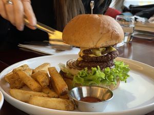 Double patty burger at Mahina Vegan Table in Seoul