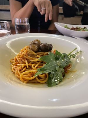 porcini spaghetti w prosciutto   at Mahina Vegan Table in Seoul
