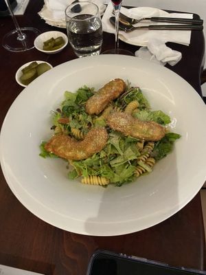 Fried avocado salad pasta   at Mahina Vegan Table in Seoul