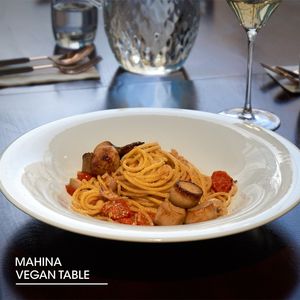 King Oyster Mushroom Scallop Pasta at Mahina Vegan Table in Seoul