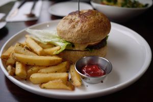 Vegan Burger with the chunky chips at Mahina Vegan Table in Seoul