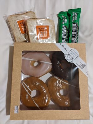 Fresh donuts plus our sandwiches at Vegan Budin in Reykjavik