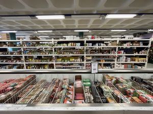 Frozen meats and dried food (selection 3 times larger than seen here)  at Vegan Budin in Reykjavik