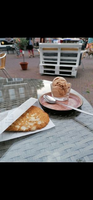 Cinnamon gelato and cookie at Biki Gelato in Geleen