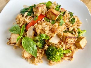 basil fried rice with tofu at Lucky Thai in Murfreesboro