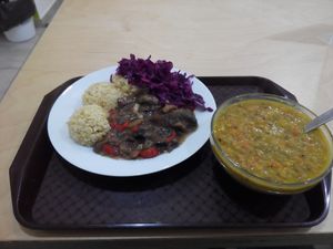 Mushroom ragu and lentil soup at Oaza Zdravi in Ceska Trebova